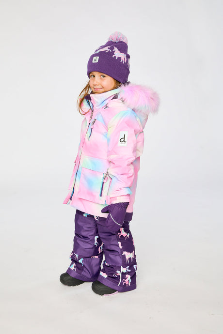 Two Piece Play Snowsuit Multicolored With Purple Unicorn Print Pants-2