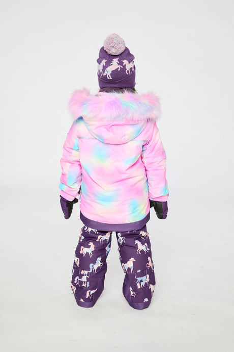 Two Piece Play Snowsuit Multicolored With Purple Unicorn Print Pants-3
