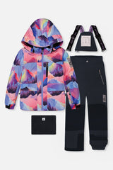 Two Piece Play Snowsuit Pink Mountain Print With Black Pants-0