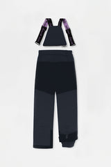 Deux par Deux girls' PLAY snowsuit with pink mountain-print jacket and black snow pants, alternate angle