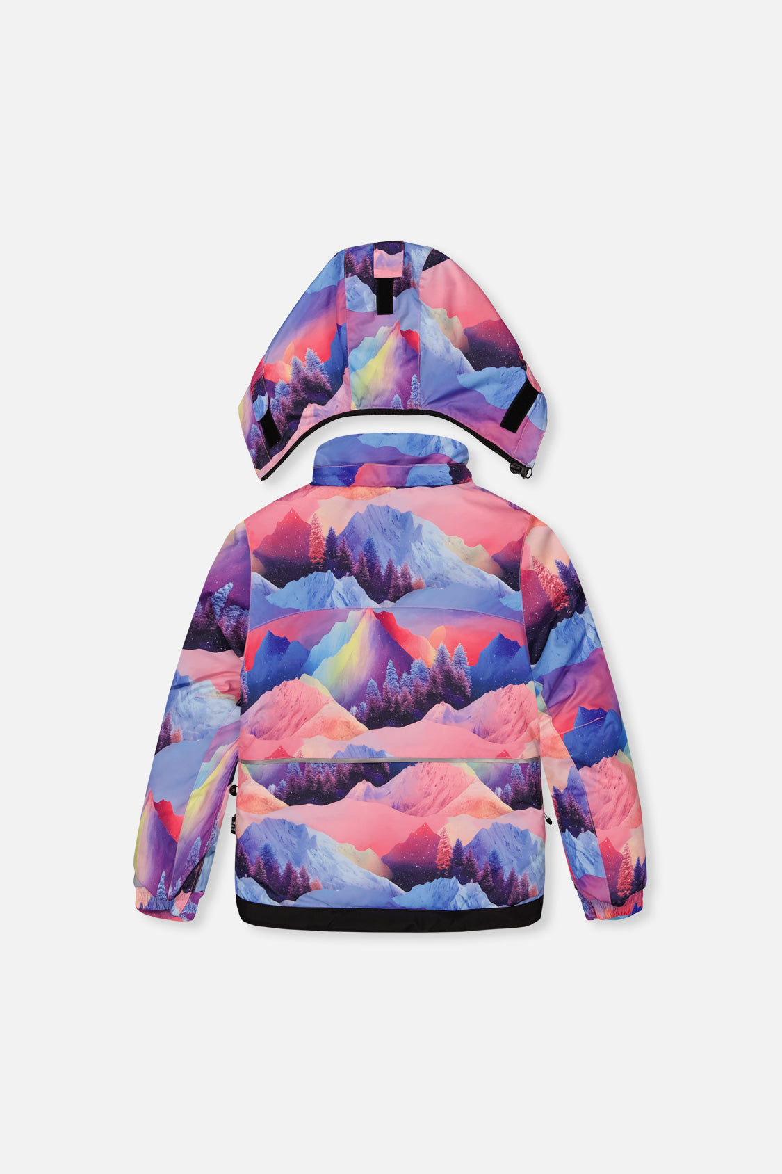 Deux par Deux girls' PLAY snowsuit with pink mountain-print jacket and blue snow pants, alternate view