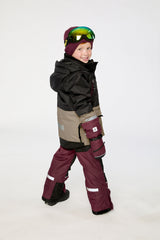 Deux par Deux boys TEKNIK snowsuit in black, beige and burgundy, third lookbook view
