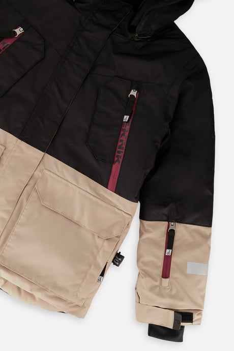 Deux par Deux TEKNIK two-piece snowsuit, black, beige and burgundy, alternate view 4