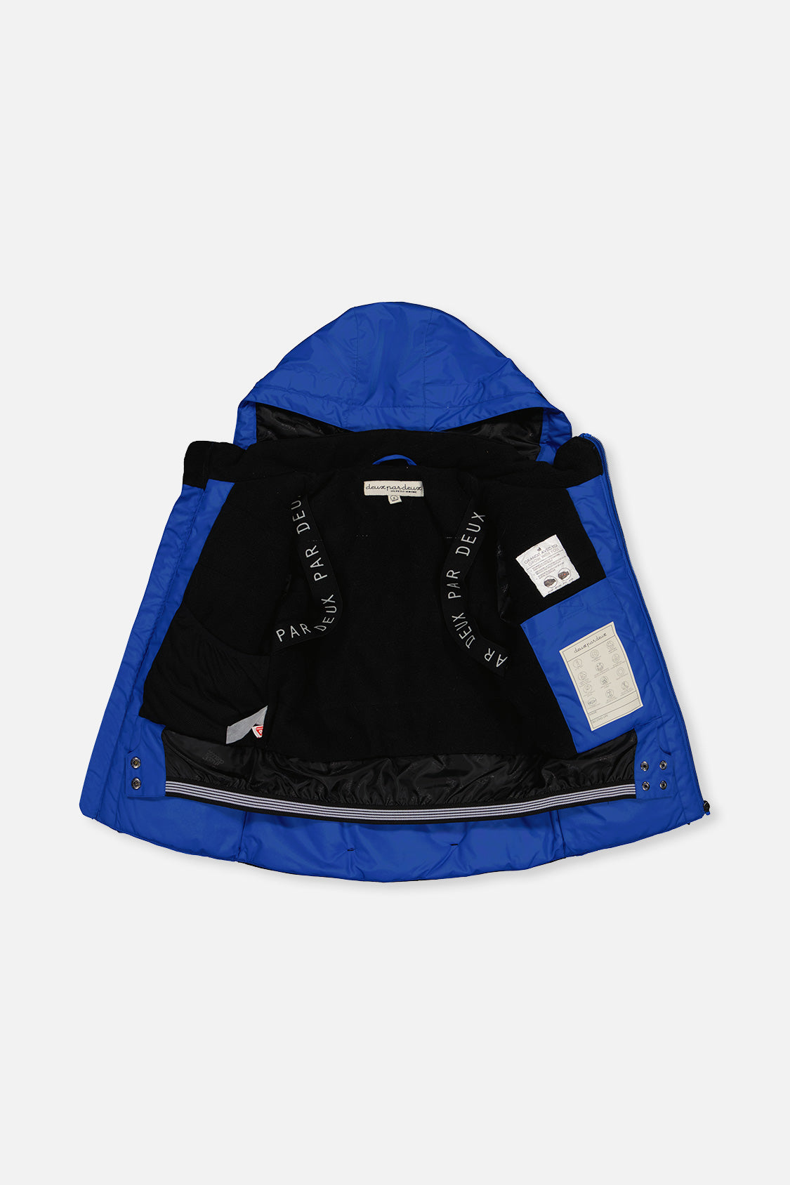Deux par Deux boys' TEKNIK two-piece snowsuit in royal blue and yellow, additional angle