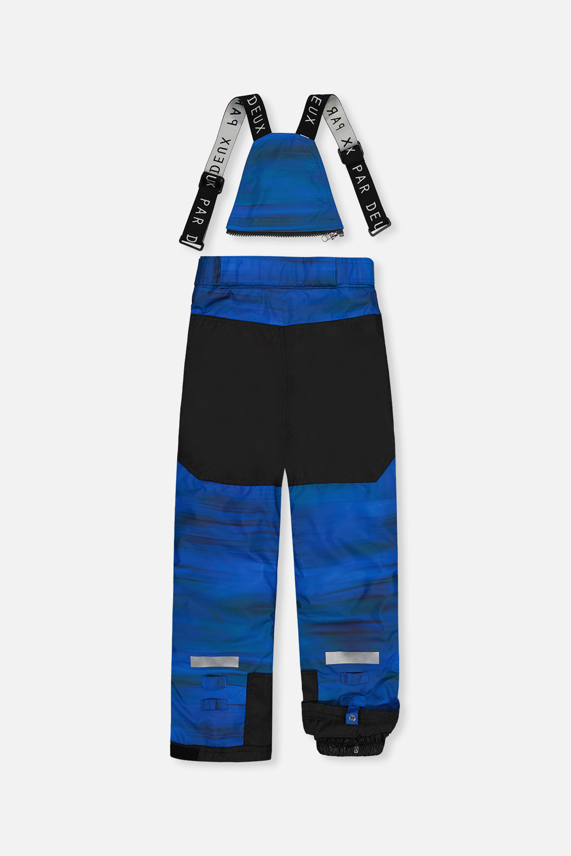 Deux par Deux boys' TEKNIK two-piece snowsuit in royal blue and yellow, alternate angle