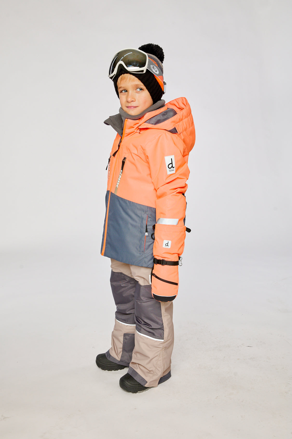 Two Piece Teknik Snowsuit Bright Orange Grey And Taupe-2