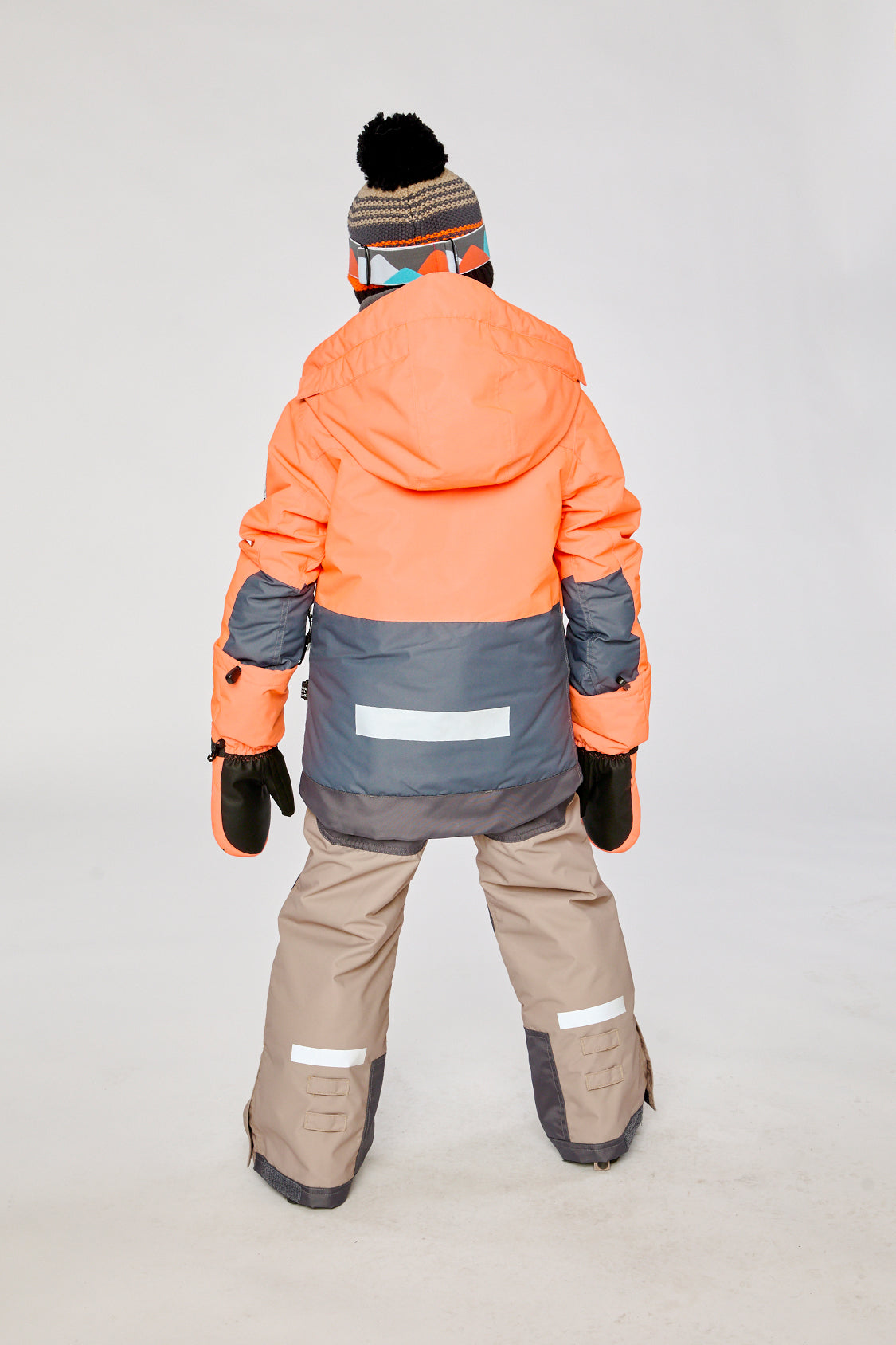 Two Piece Teknik Snowsuit Bright Orange Grey And Taupe-3