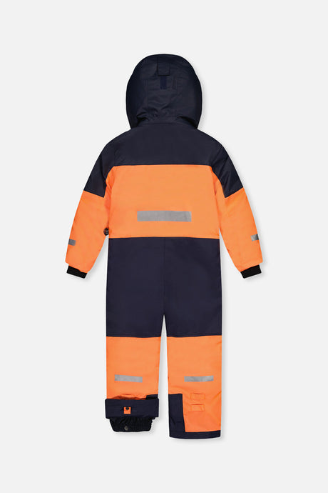 Deux par Deux boys' Teknik one-piece snowsuit in bright orange and blue – product view 2
