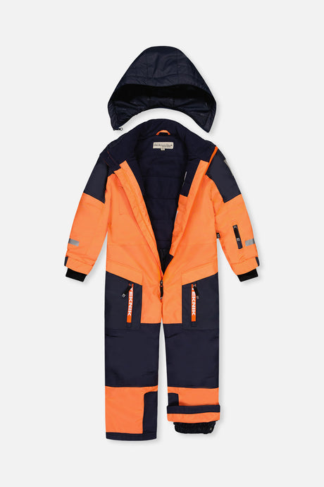 Deux par Deux boys' Teknik one-piece snowsuit in bright orange and blue – product view 3