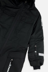 Deux par Deux kids' Teknik one-piece snowsuit in black – sleeve detail close-up