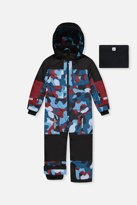 Deux par Deux boys' Teknik one-piece snowsuit in blue and red camouflage – main product photo