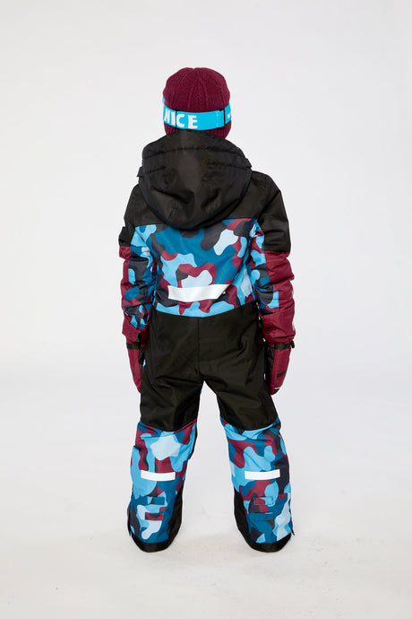 Deux par Deux boys' Teknik one-piece snowsuit in blue and red camouflage – worn by child model, photo 3
