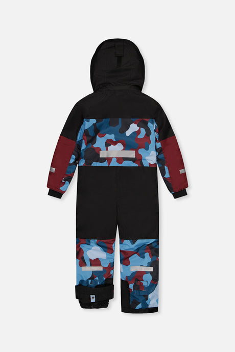 Deux par Deux boys' Teknik one-piece snowsuit in blue and red camouflage – product view 2