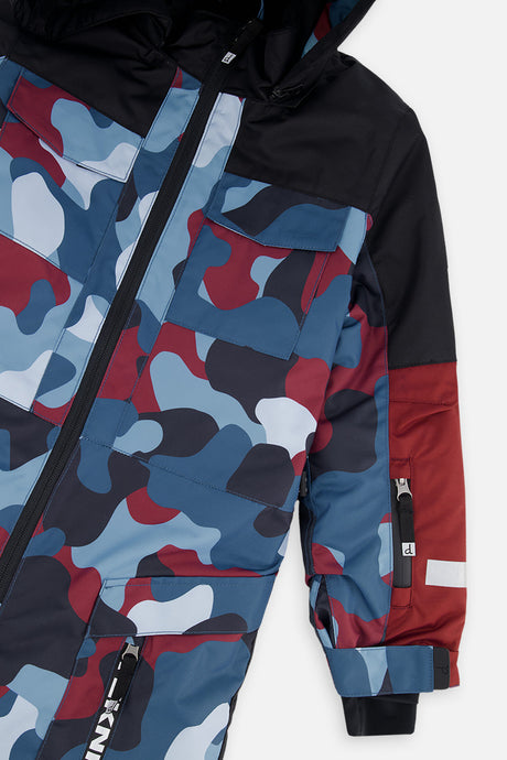Deux par Deux boys' Teknik one-piece snowsuit in blue and red camouflage – product view 5