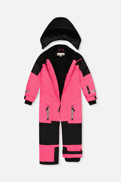 Deux par Deux bright pink Teknik one-piece snowsuit, detail view 1