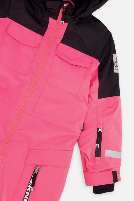 Deux par Deux bright pink Teknik one-piece snowsuit, detail view 2
