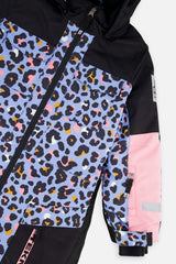 Deux par Deux girls' TEKNIK one-piece snowsuit in blue leopard print – additional view 5