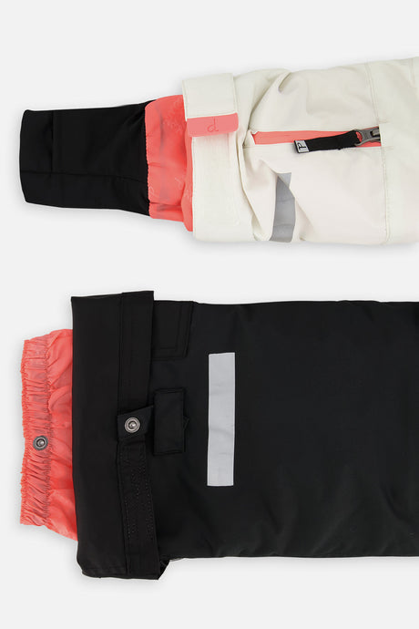 Deux par Deux girls' Teknik two-piece snowsuit, off-white and pink with black pants – product view 11