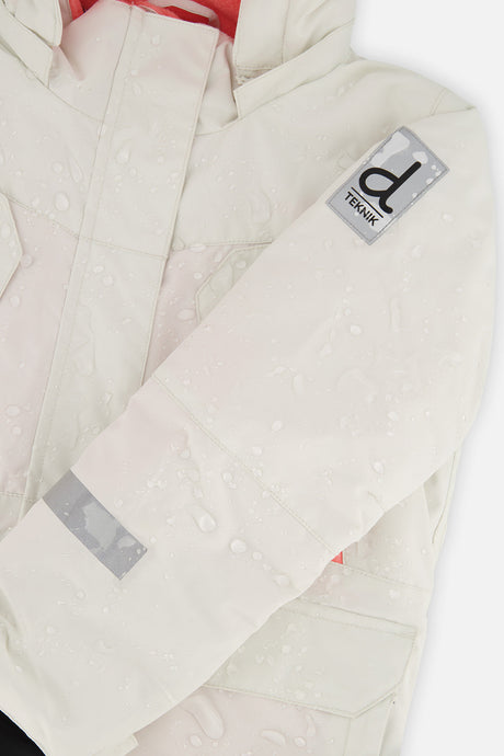 Deux par Deux girls' Teknik two-piece snowsuit, off-white and pink with black pants – product view 12
