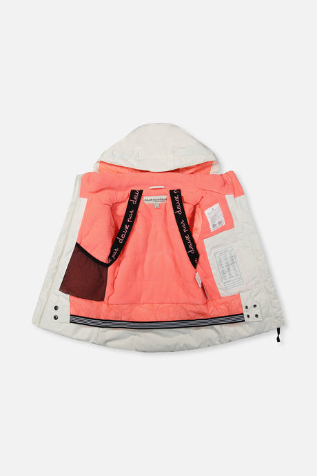 Deux par Deux girls' Teknik two-piece snowsuit, off-white and pink with black pants – product view 4