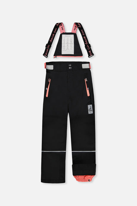 Deux par Deux girls' Teknik two-piece snowsuit, off-white and pink with black pants – product view 5
