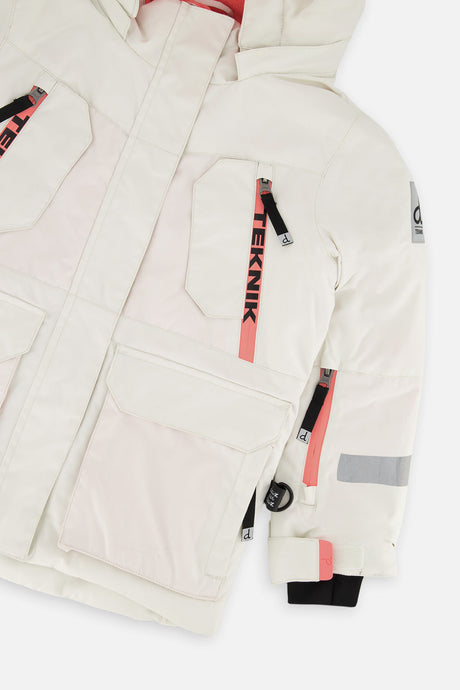 Deux par Deux girls' Teknik two-piece snowsuit, off-white and pink with black pants – product view 8