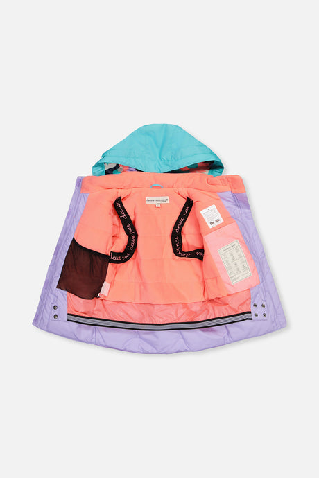 Deux par Deux girls' Teknik two-piece snowsuit in turquoise, orange and mauve – product view 4