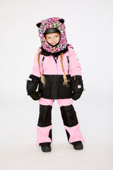 Child wearing the pink Deux par Deux Teknik two-piece snowsuit, lookbook photo 2