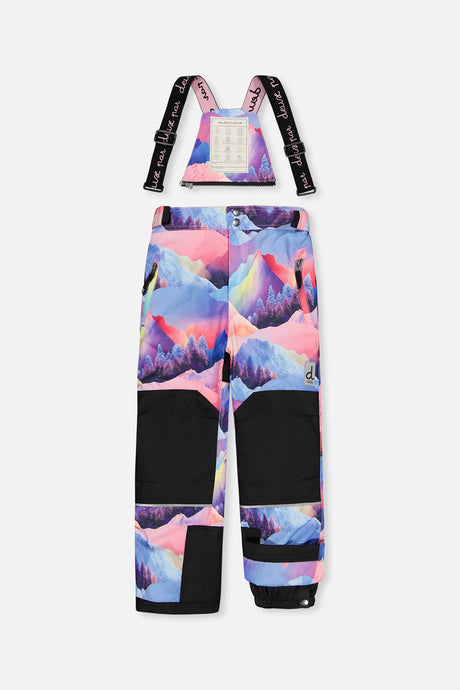 Deux par Deux girls' Teknik two-piece snowsuit, pink with blue mountain print – product view 5