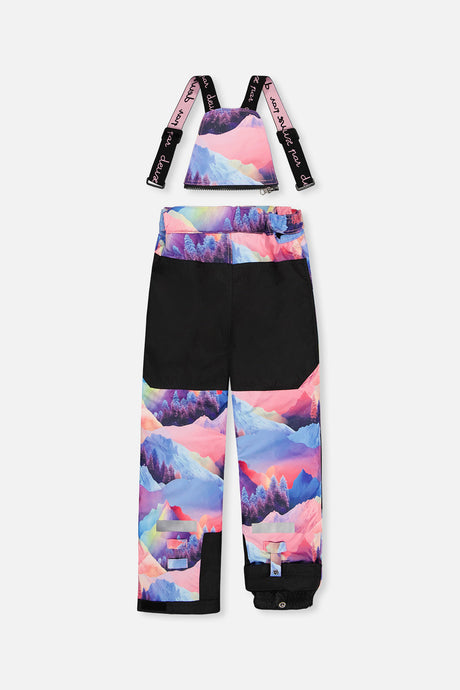 Deux par Deux girls' Teknik two-piece snowsuit, pink with blue mountain print – product view 6