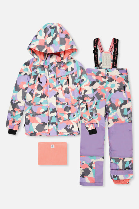 Deux par Deux girls' Teknik two-piece snowsuit in coral camouflage – main product photo