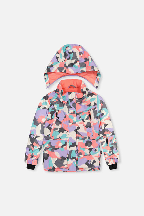 Deux par Deux girls' Teknik two-piece snowsuit in coral camouflage – product view 2