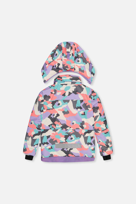 Deux par Deux girls' Teknik two-piece snowsuit in coral camouflage – product view 3