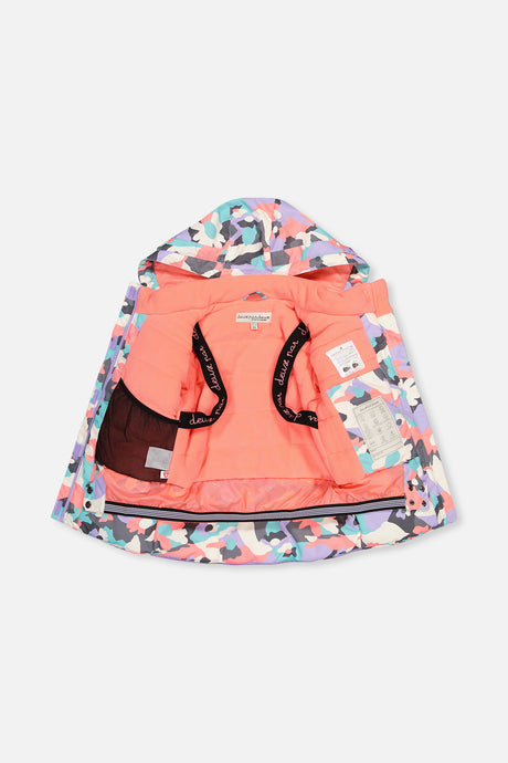 Deux par Deux girls' Teknik two-piece snowsuit in coral camouflage – product view 4