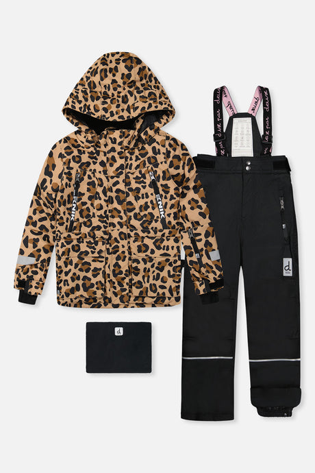 Deux par Deux girls' Teknik two-piece snowsuit in brown leopard print – main product photo