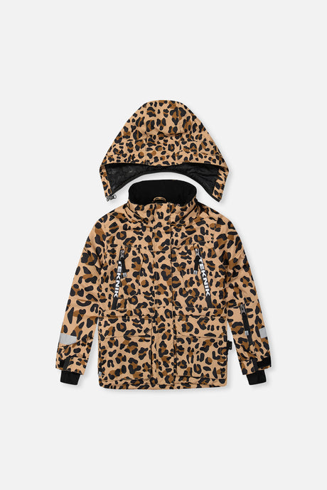 Deux par Deux girls' Teknik two-piece snowsuit in brown leopard print – product view 2