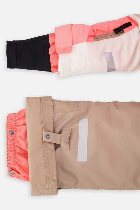 Deux par Deux girls' TEKNIK two-piece snowsuit in off-white and pink, another product angle