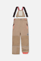 Deux par Deux girls' TEKNIK two-piece snowsuit in off-white and pink, another studio view