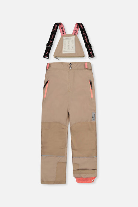 Deux par Deux girls' TEKNIK two-piece snowsuit in off-white and pink, another studio view