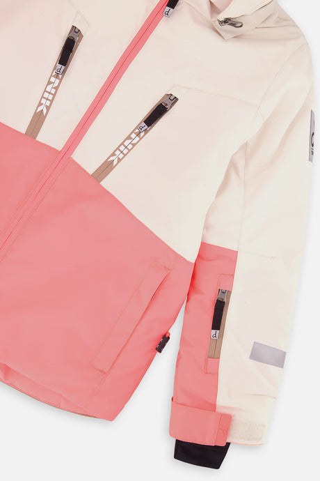 Deux par Deux girls' TEKNIK two-piece snowsuit in off-white and pink, additional studio angle