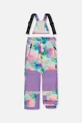 Diamond print snow pants for the TEKNIK snowsuit, front view with suspenders