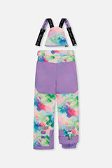 Back of the diamond print snow pants with suspenders and reinforced seat