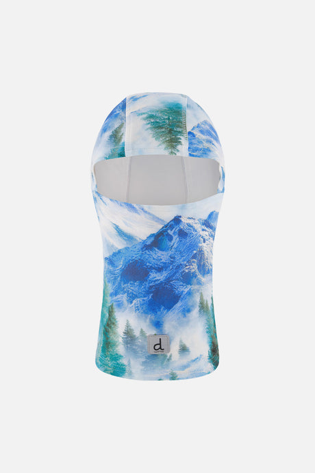 Deux par Deux boys' polar fleece balaclava in blue mountain print, front view