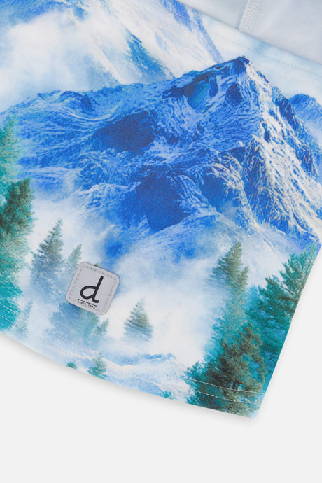 Deux par Deux boys' polar fleece balaclava in blue mountain print, alternate view