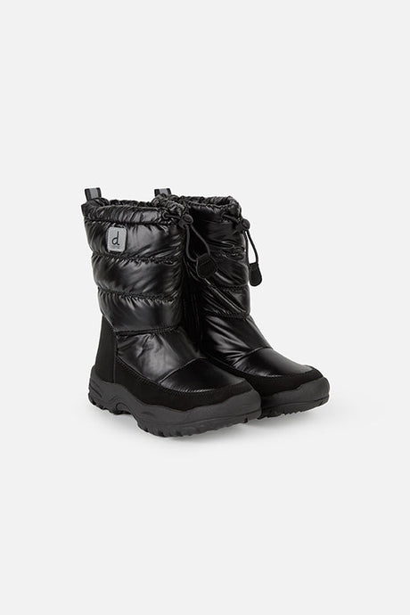 Deux par Deux noir quilted tall winter boots for kids, pair, side angle