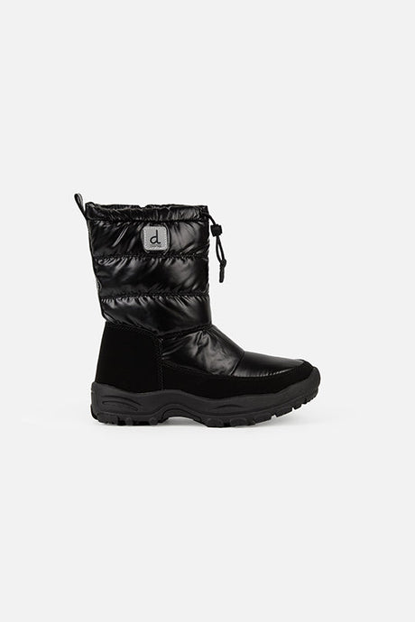 Deux par Deux noir quilted tall winter boots for kids, single boot, side view