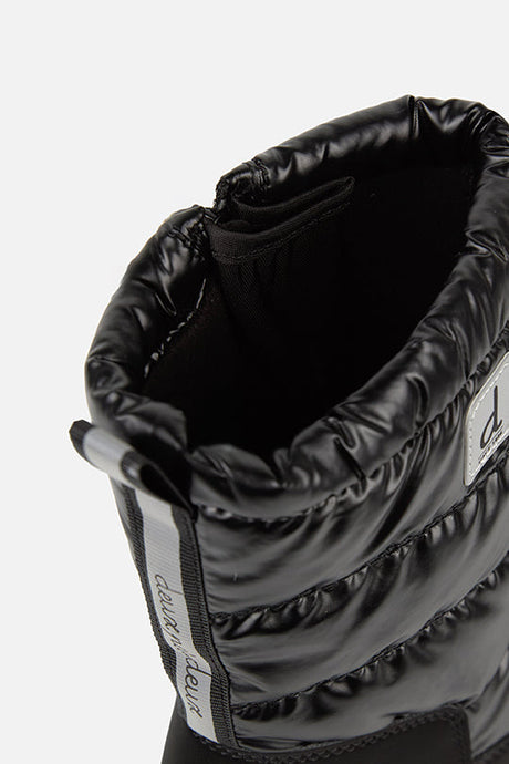 Deux par Deux noir quilted tall winter boots for kids, close-up of the quilted shaft