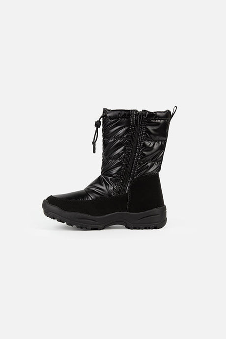 Deux par Deux noir quilted tall winter boots for kids, single boot, opposite side view