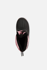 Deux par Deux girls' pale dusty pink quilted winter boots – top view into the fleece-lined opening