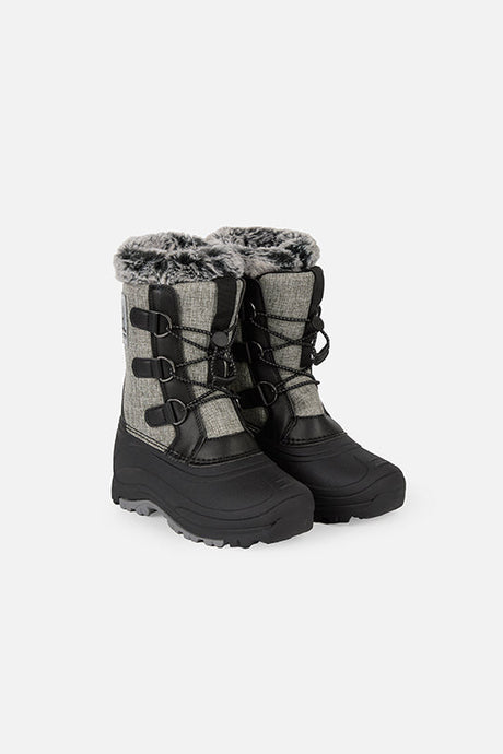 Deux par Deux kids' winter boots with removable liner in grey mix and black, pair, side angle